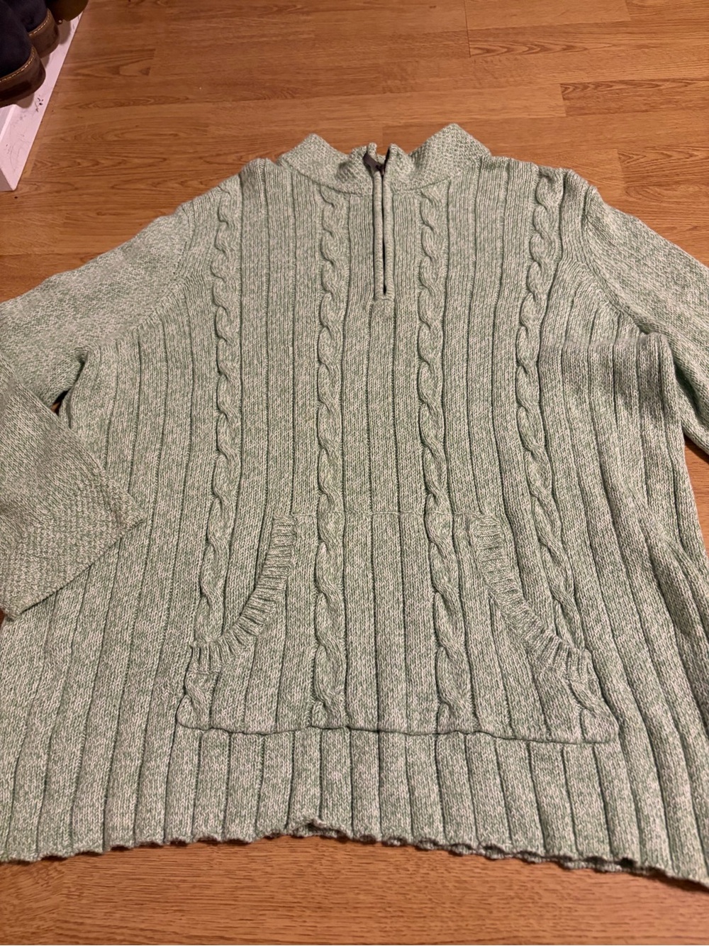 Light Green Cable Knit Quarter Zip Sweater -1X